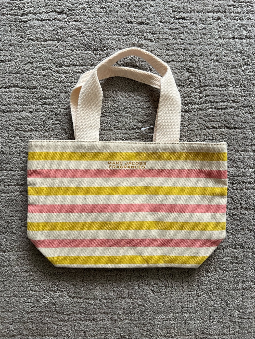 Marc Jacobs Cream Stripe Canvas Mini Tote in Pink and Yellow